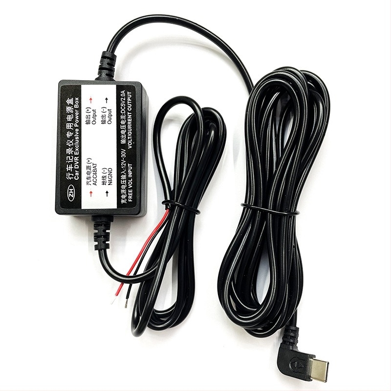 Dashcam tápegység vonal: 24V/12V-ből 5V-ra, 2A kimenet; USB interfész; TF-kártya támogatás; parkolási megfigyelés (5V; USB; TF-kártya; Parkolás)
