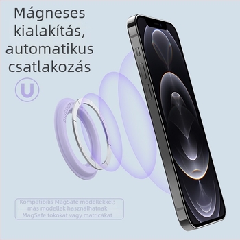 Mágneses autós telefon-tartó egyszerű felhelyezéssel; kompatibilis az Apple, Huawei, Samsung, Xiaomi készülékekkel; anyag PU + PC + mágnes