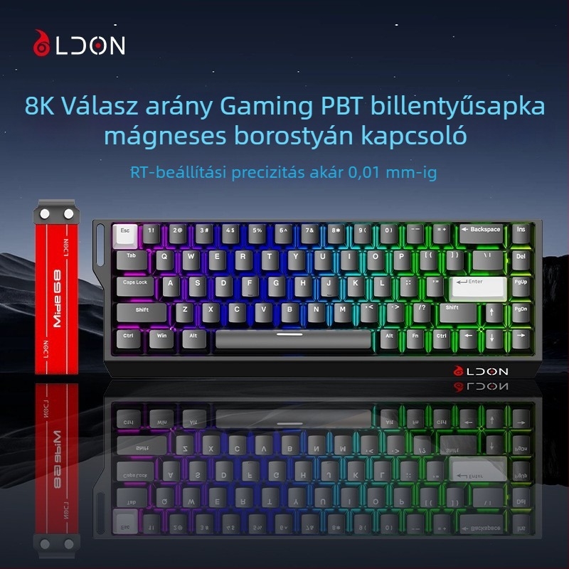 Dragon Guard 68-gombos mechanikus billentyűzet mágneses tengellyel, USB-kábeles, vízálló