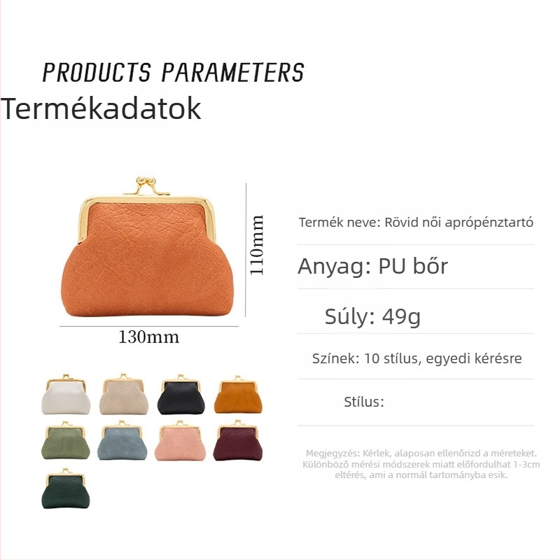 Női pénztárca klipszes érmeztárca, PU bőr, szilárd minta, egy hajtásos, mindennapi használatra