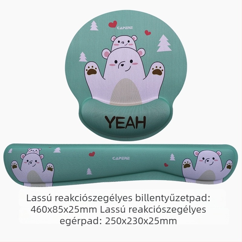 Ergonomikus csuklótámasz készlet egérhez és billentyűzethez — textil borítás, memóriahab lassú visszaalakulású, gumitalp, testreszabható logó