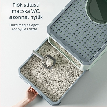 Macskaalom-doboz zárt fiókos kialakítással, dezodoráló és fröccsenés elleni funkcióval