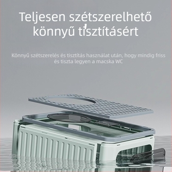 Macskaalom-doboz zárt fiókos kialakítással, dezodoráló és fröccsenés elleni funkcióval