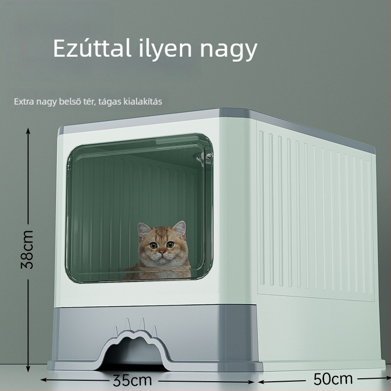 Macskaalom-doboz zárt fiókos kialakítással, dezodoráló és fröccsenés elleni funkcióval
