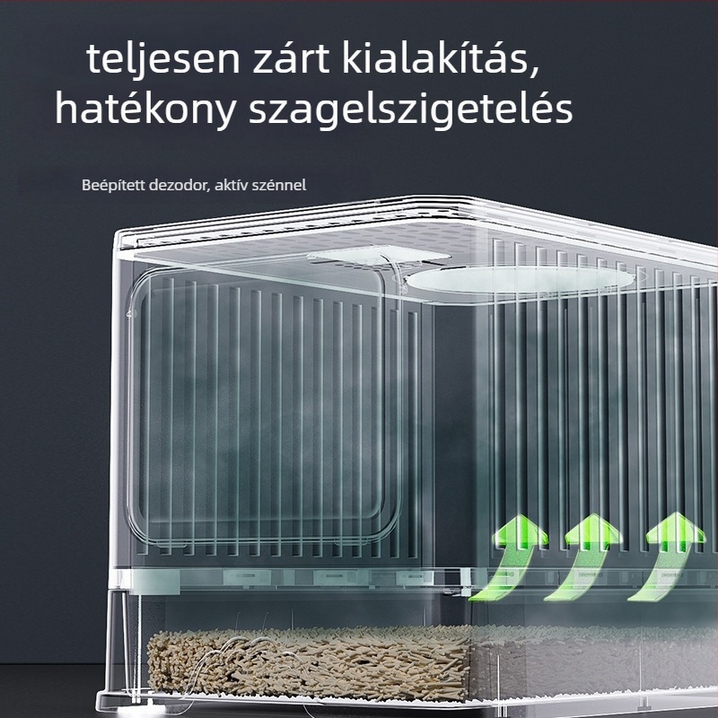 Macskaalom-doboz zárt fiókos kialakítással, dezodoráló és fröccsenés elleni funkcióval