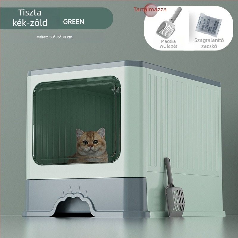 Macskaalom-doboz zárt fiókos kialakítással, dezodoráló és fröccsenés elleni funkcióval