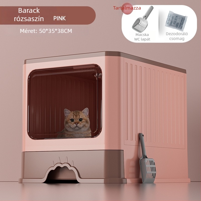 Macskaalom-doboz zárt fiókos kialakítással, dezodoráló és fröccsenés elleni funkcióval