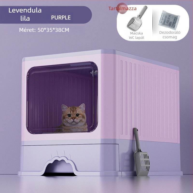 Macskaalom-doboz zárt fiókos kialakítással, dezodoráló és fröccsenés elleni funkcióval