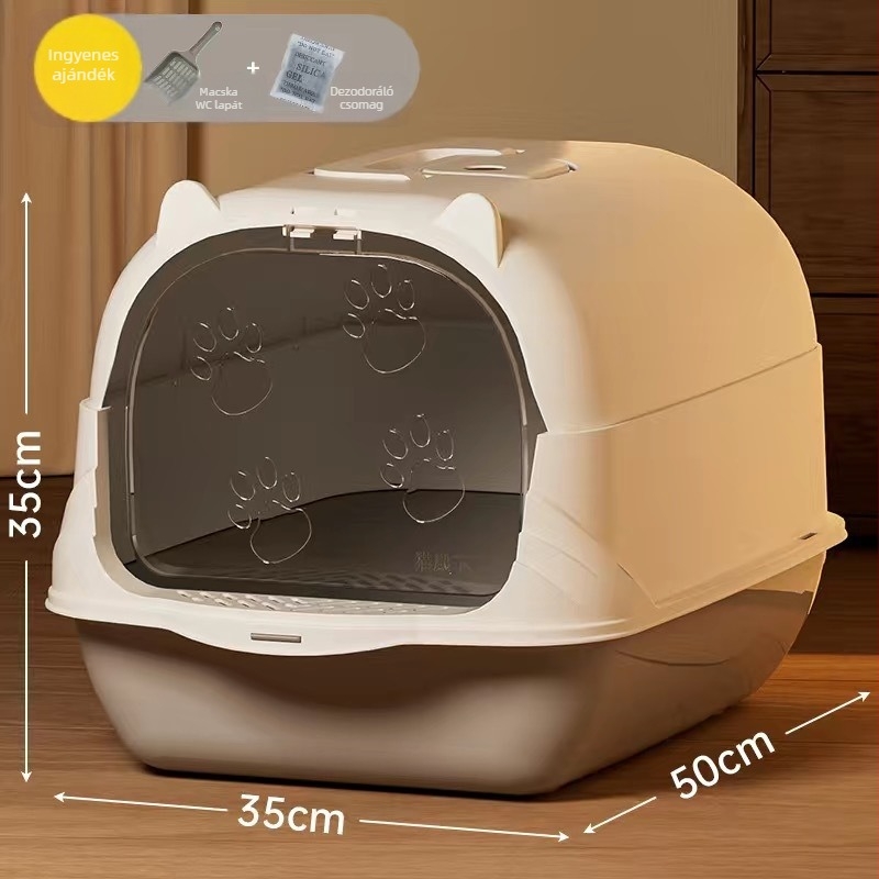 Macskaalom-doboz zárt fiókos kialakítással, dezodoráló és fröccsenés elleni funkcióval