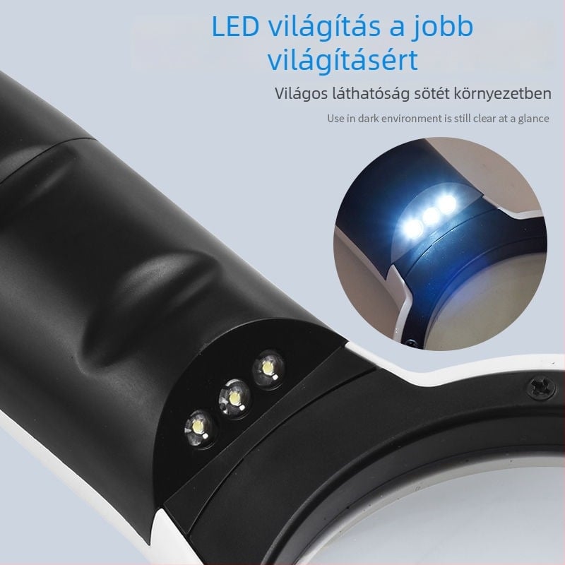 Nagyító 40× optikai üveggel, kézben tartható, LED világítással, precíz javításhoz és értékeléshez