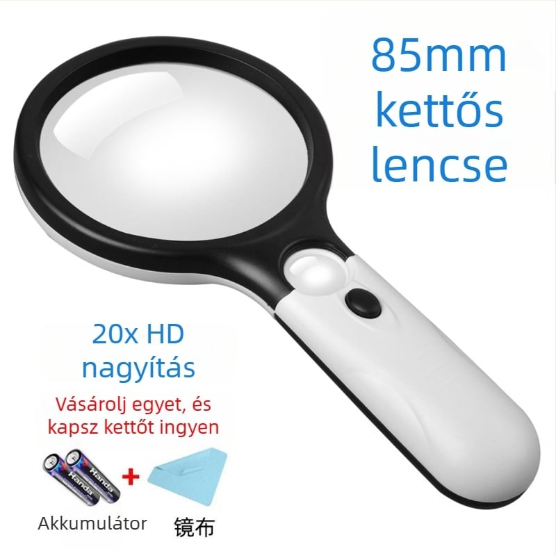 Nagyító 40× optikai üveggel, kézben tartható, LED világítással, precíz javításhoz és értékeléshez