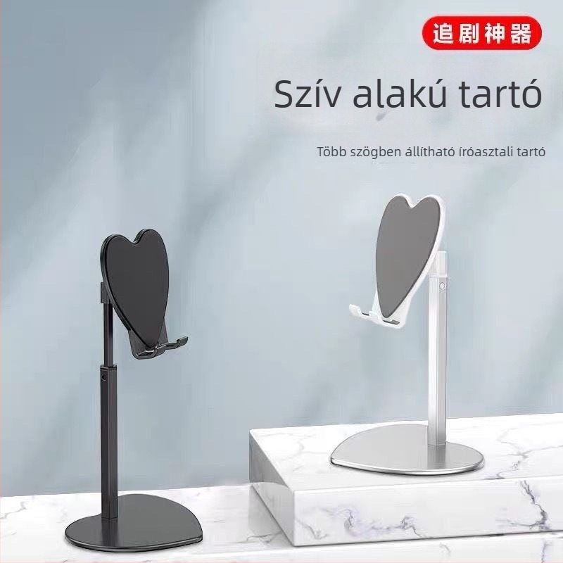 Szív alakú, faanyagú asztali tartó telefonhoz és tablethez, állítható és teleszkópos, ideális élő közvetítéshez