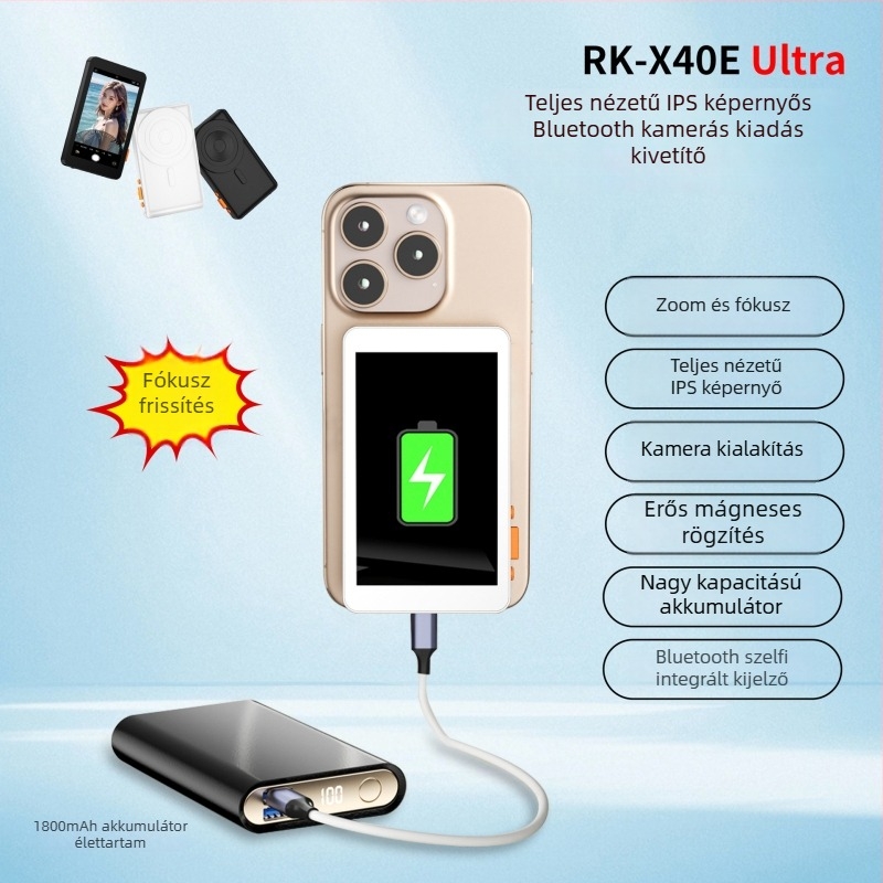 Vezeték nélküli selfie-képernyő tükröző adapter mobiltelefonokhoz, 4 colos kijelző, mágneses kijelző és hátsó kamera