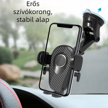 Autó műszerfalra szerelhető telefontartó visszahúzható szívófejjel (műanyag; navigációhoz a műszerfalon és a szélvédőn)