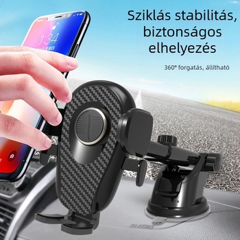 Autó műszerfalra szerelhető telefontartó visszahúzható szívófejjel (műanyag; navigációhoz a műszerfalon és a szélvédőn)