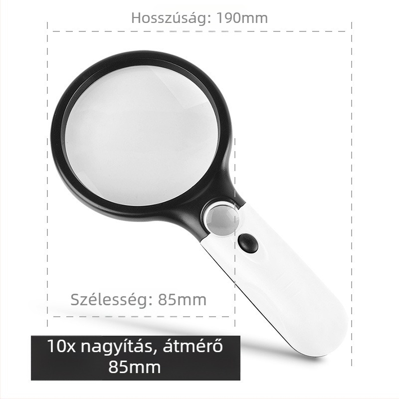 Idősek olvasásához való nagyító, magas felbontású, nagyítás, kézben tartható, megvilágítással.