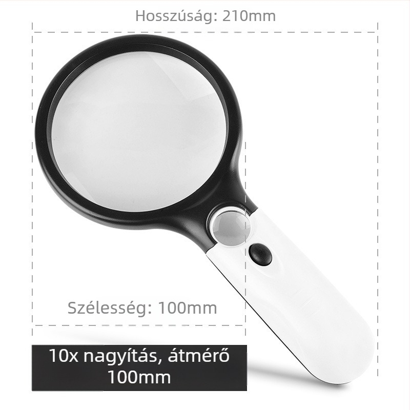 Idősek olvasásához való nagyító, magas felbontású, nagyítás, kézben tartható, megvilágítással.