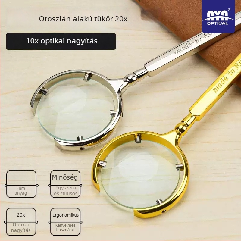 Antik stílusú teljesen fémből készült kézi nagyító, 20x nagyítás, rozsdamentes acél