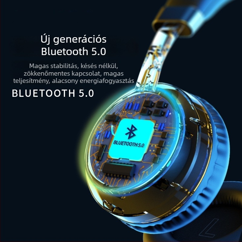 Fejhallgató Bluetooth szubwooferrel - vezeték nélküli fejhallgató játékhoz és hívásokhoz, Bluetooth 5.3, 10 m hatótávolság, fejre szerelhető, sztereó, >8 óra üzemidő