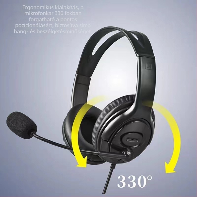 Vezetékes fejhallgató mikrofonnal, 3,5 mm-es csatlakozóval, 1,5 m kábellel, fejpántos kivitel, telefonhívásokhoz és online tanuláshoz