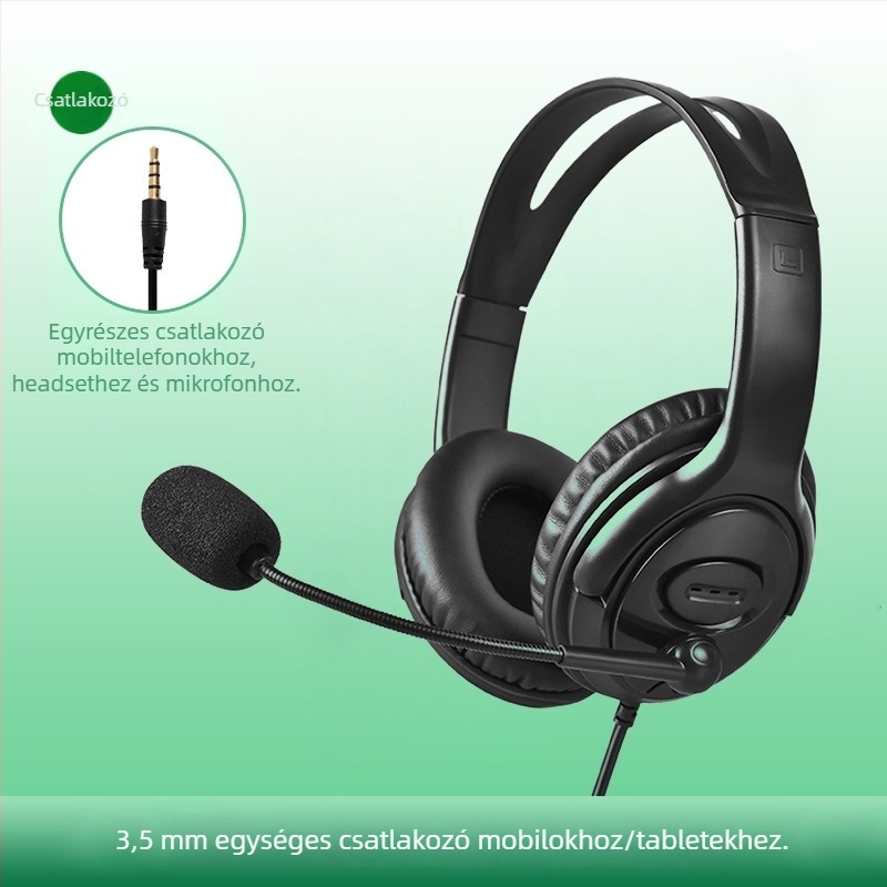 Vezetékes fejhallgató mikrofonnal, 3,5 mm-es csatlakozóval, 1,5 m kábellel, fejpántos kivitel, telefonhívásokhoz és online tanuláshoz