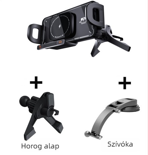 Összecsukható autós telefontartó, 360°-os forgás, vezeték nélküli töltés, mágneses töltés, QC 3.0, 15W kimenet