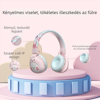 Fejre szerelt Bluetooth fejhallgató rajzfilmszerű dizájnnal, Bluetooth 5.3, 15 m hatótávolság, IPX3 vízálló, 8+ órás üzemidő