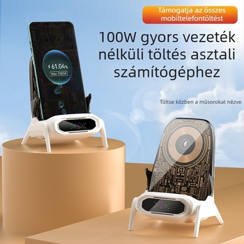 Vezeték nélküli töltő asztali telefon-tartóhoz, mágneses töltés akár 100W-ig, vízszintes/függőleges automatikus észlelés, QC3.0, 2-5A