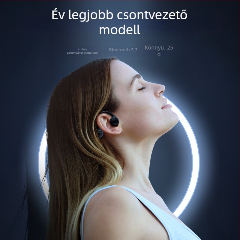 Csontvezetéses vezeték nélküli Bluetooth fejhallgató, Bluetooth 5.3, 4-8 órás üzemidő, IPX4 vízálló, 15 m hatótáv, kétoldalas sztereó