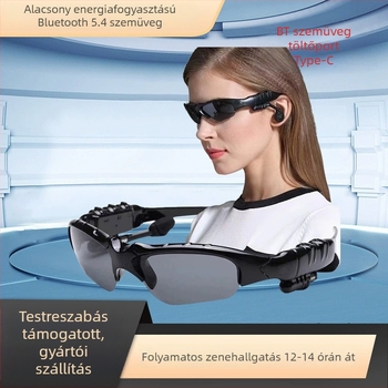 MP3‑támogató Bluetooth szemüveg polarizált lencsékkel, vezeték nélküli sportos zenei headset, fejre szerelhető, 10 m hatótáv, Bluetooth 5.0, 4–8 h akkumulátor