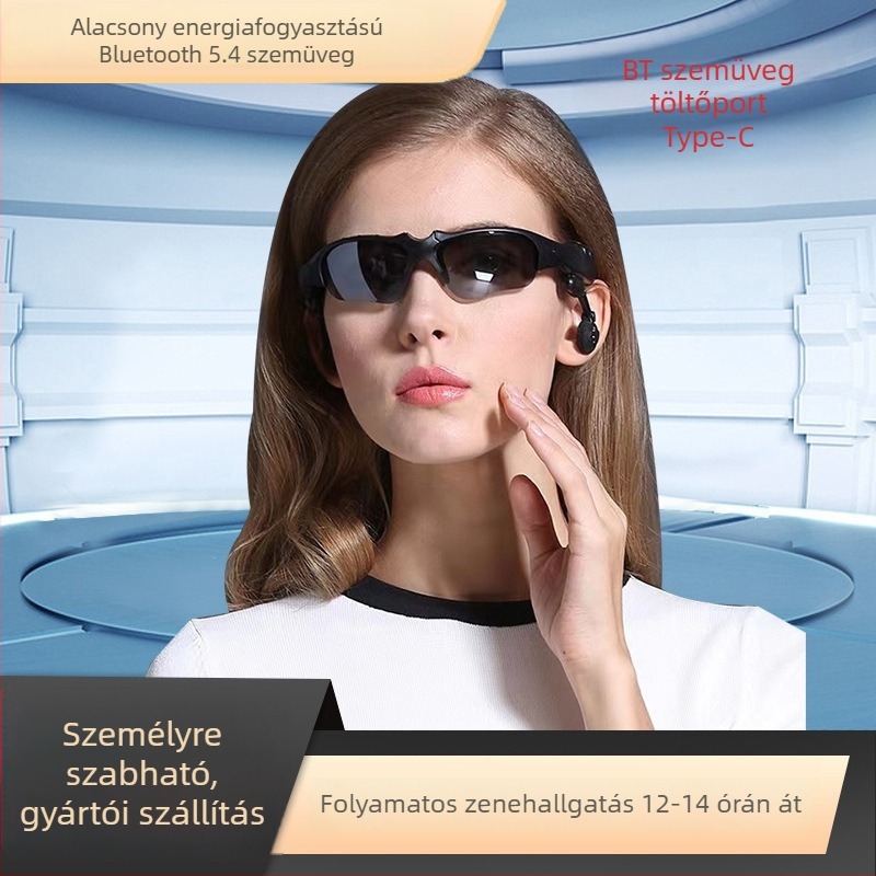 MP3‑támogató Bluetooth szemüveg polarizált lencsékkel, vezeték nélküli sportos zenei headset, fejre szerelhető, 10 m hatótáv, Bluetooth 5.0, 4–8 h akkumulátor