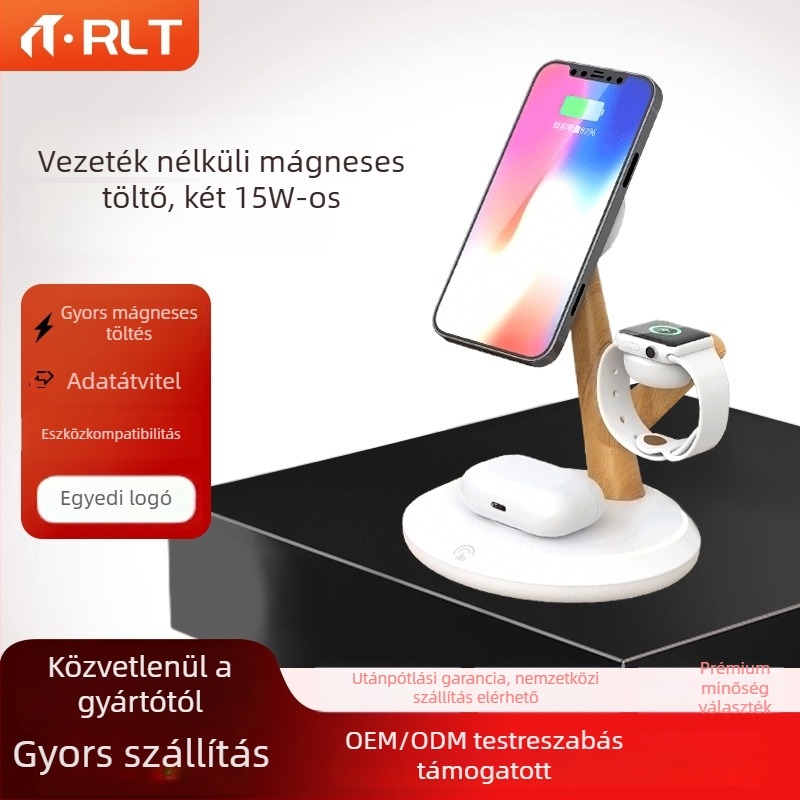 15W mágneses vezeték nélküli töltő, 3 az 1-ben, többfunkciós gyors töltés