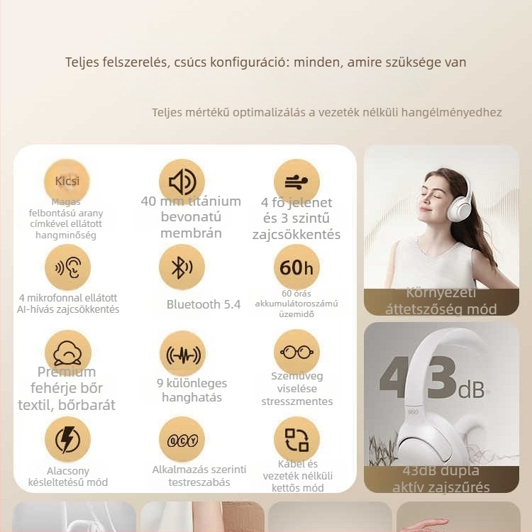 QCY H3 fejre rögzített Bluetooth headset ANC, valódi vezeték nélküli sporthoz, 5 m hatótáv, Bluetooth 5.0