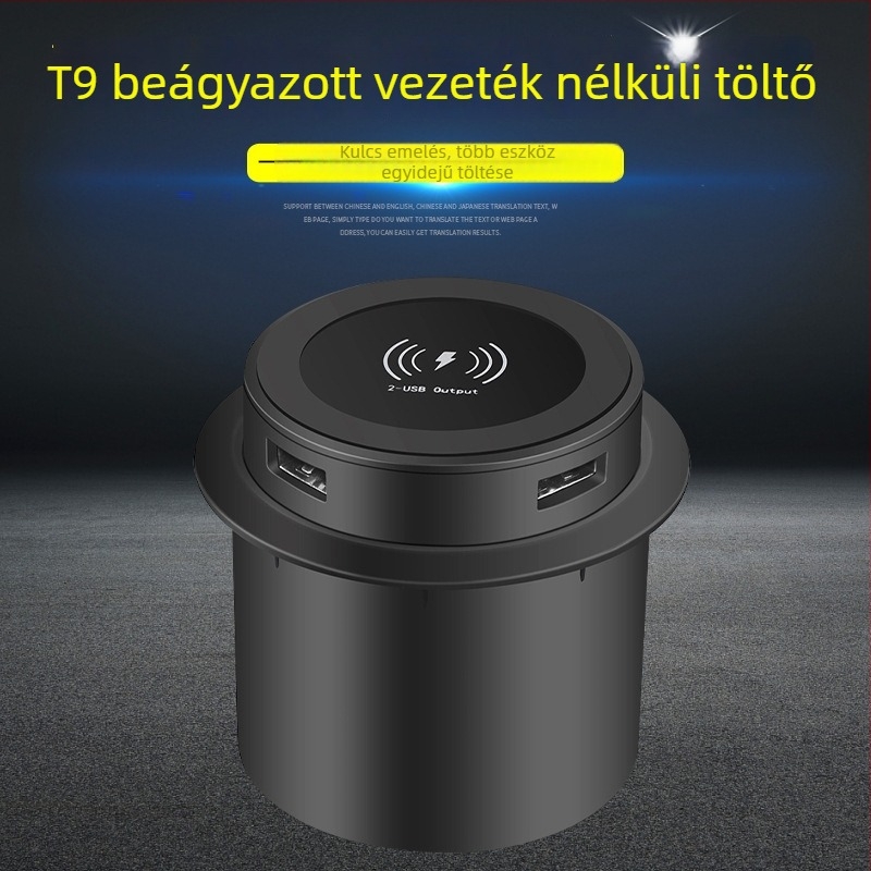 T9 Beépített Bútor Vezeték nélküli Töltő - 15W Qi, USB Többfunkciós