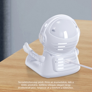 Mágneses igazítású vezeték nélküli töltő, 15W gyors töltés, asztali függőleges telefon-tartó, mosolygó űrhajós dizájn