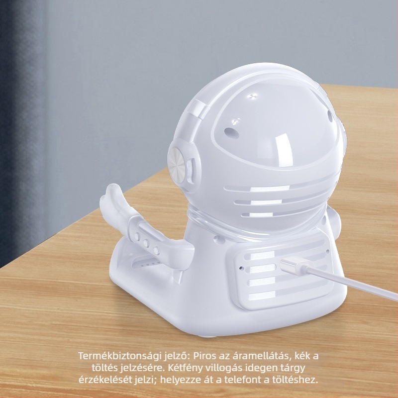 Mágneses igazítású vezeték nélküli töltő, 15W gyors töltés, asztali függőleges telefon-tartó, mosolygó űrhajós dizájn