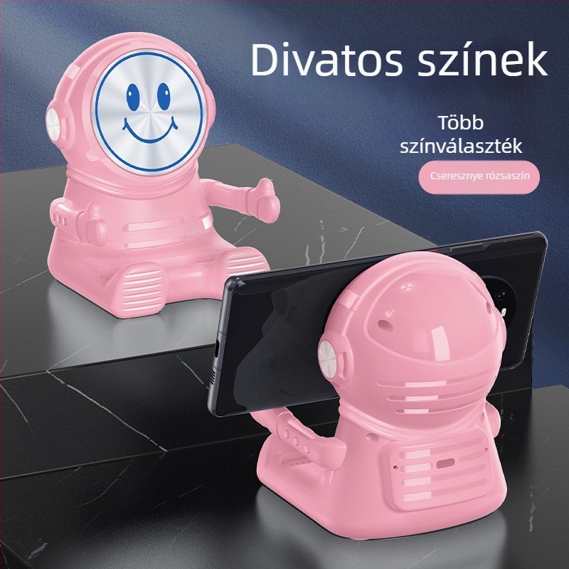 Mágneses igazítású vezeték nélküli töltő, 15W gyors töltés, asztali függőleges telefon-tartó, mosolygó űrhajós dizájn