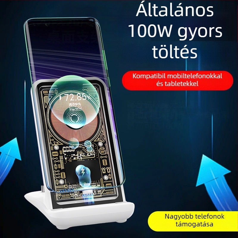 100W-os univerzális töltőállvány telefonokhoz és táblagépekhez, vezeték nélküli töltés, gyors töltés, QC4.0