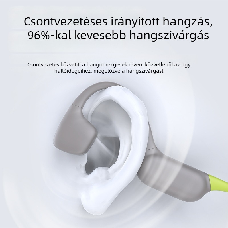 Csontvezetéses fejhallgató, IPX8 vízálló, Bluetooth 6.0, hatótávolság 10 m, üzemidő 4–8 óra, fejre rögzíthető, sztereó mindkét oldalon, sportos stílus, szilikon anyag