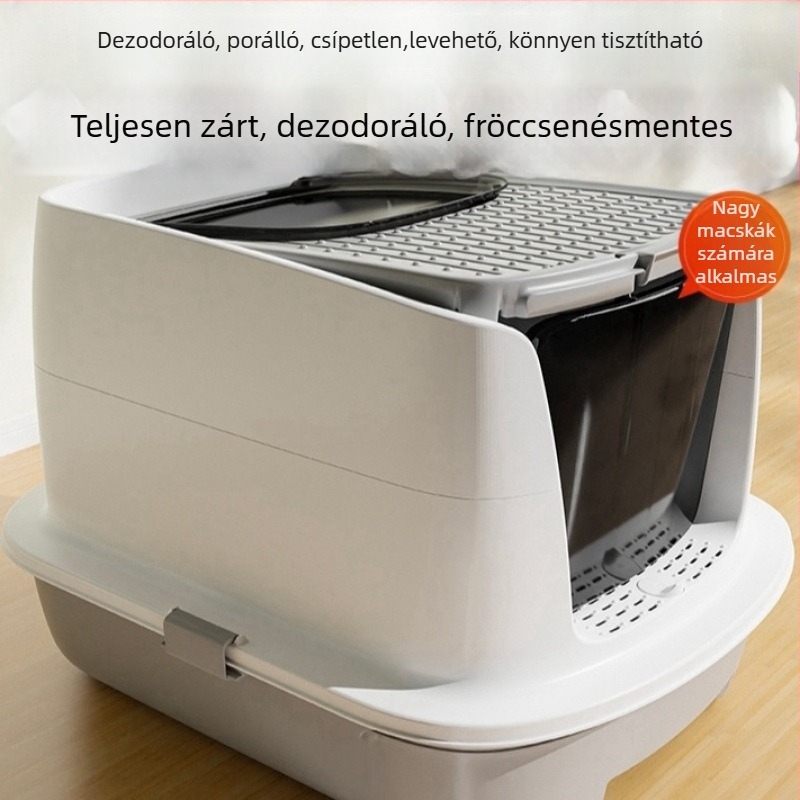 Macskaalom-doboz felső bemenettel, teljesen zárt, anti-szórás, szagkontroll, kölyökmacskák számára