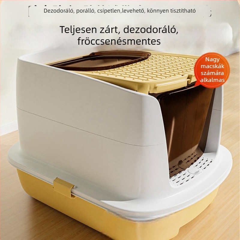 Macskaalom-doboz felső bemenettel, teljesen zárt, anti-szórás, szagkontroll, kölyökmacskák számára