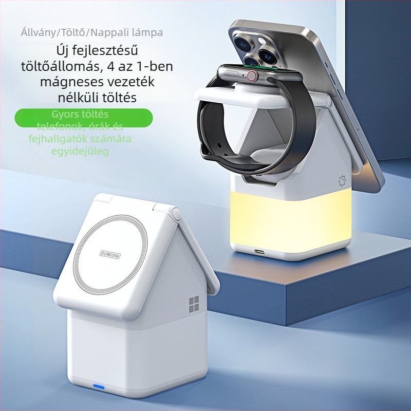 4 az 1-ben mágneses vezeték nélküli töltő iPhone-hoz, fülhallgatóhoz és Apple Watch-hoz — Qi, 15W max, CE tanúsítvány