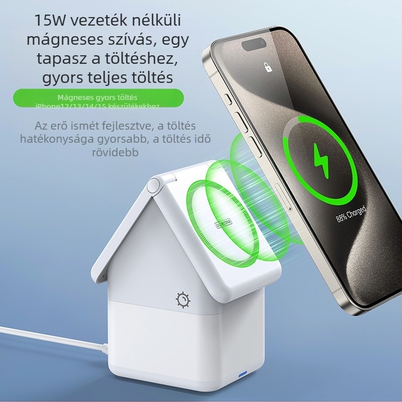 4 az 1-ben mágneses vezeték nélküli töltő iPhone-hoz, fülhallgatóhoz és Apple Watch-hoz — Qi, 15W max, CE tanúsítvány