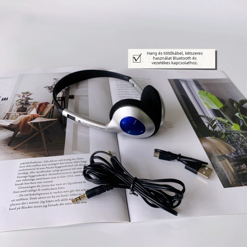 Fejre szerelt vezeték nélküli Bluetooth 5.0 headset, sztereó, 10 m hatótáv, 8+ órás akkumulátoridő