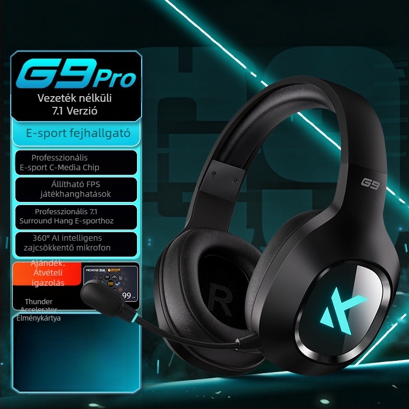 G9 Pro Gaming fejhallgató — három üzemmódú Bluetooth vezeték nélküli, mikrofonnal, PC-hez