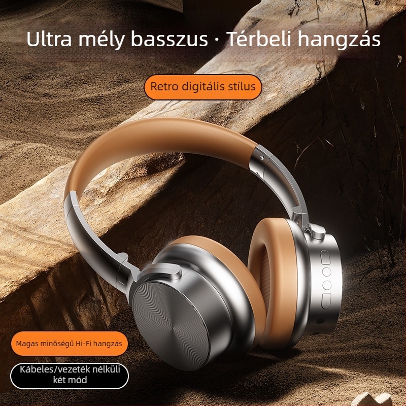 Retro vezeték nélküli fejhallgató Bluetooth 5.3-mal, 10 m hatótávolság, sztereó hang, zajcsökkentés, akkumulátor élettartam 4–8 óra