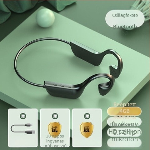 Csontvezetéses vezeték nélküli Bluetooth headset, fülcsipeszes kialakítás, kétoldalú sztereó hang, Bluetooth 2.0, 0–4 órás üzemidő