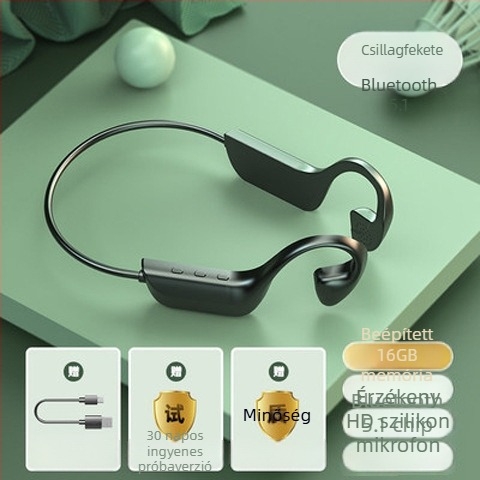 Csontvezetéses vezeték nélküli Bluetooth headset, fülcsipeszes kialakítás, kétoldalú sztereó hang, Bluetooth 2.0, 0–4 órás üzemidő