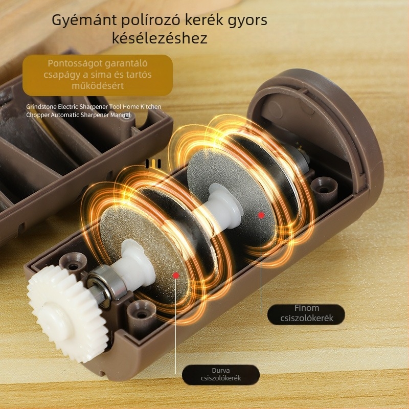 Háztartási elektromos késélező, multifunkcionális, kompakt, gyémántos csiszolófelülettel, automatikus töltés, nyomtatott logó