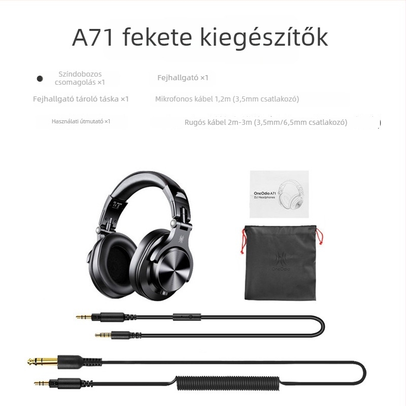 OneOdio vezetékes DJ monitor fejhallgató mikrofonnal, frekvenciasáv 20–20 kHz, impedancia 32 Ω, 3,5/6,3 mm csatlakozó, 3 m kábel